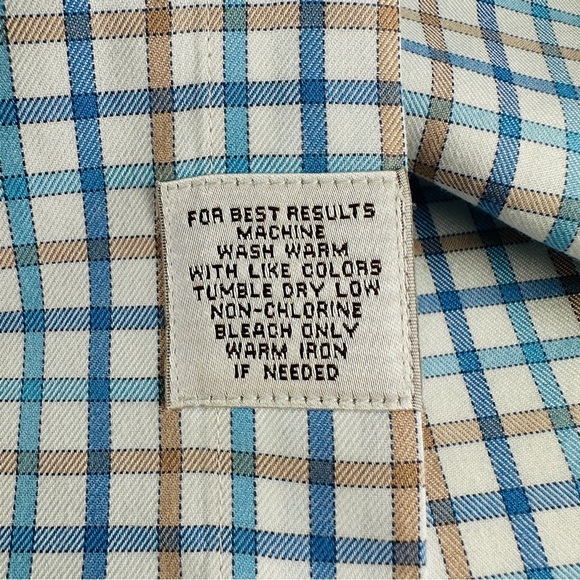 Peter Millar Mens Large Blue Brown Checkered Plaid Long Sleeve Button Down Shirt - Picture 9 of 9